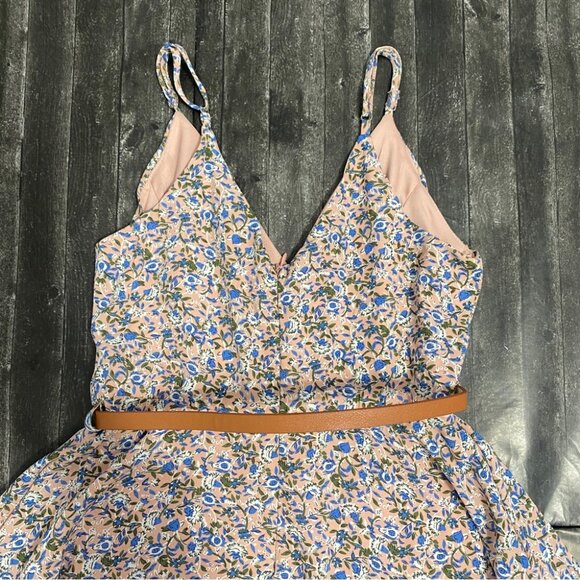 FASHION MAGAZINE PINK FLORAL V NECK BELTED DRESS - Picture 5 of 7